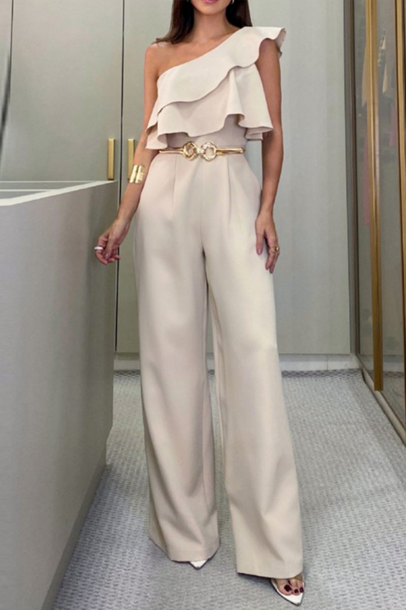 Casual Solid Patchwork Backless Bias Collar Regular Jumpsuits (sin cinturón)