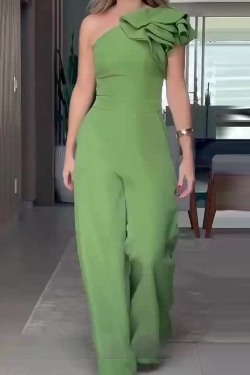 Casual Celebrities Solid Stocks Floral Collar Regular Jumpsuits