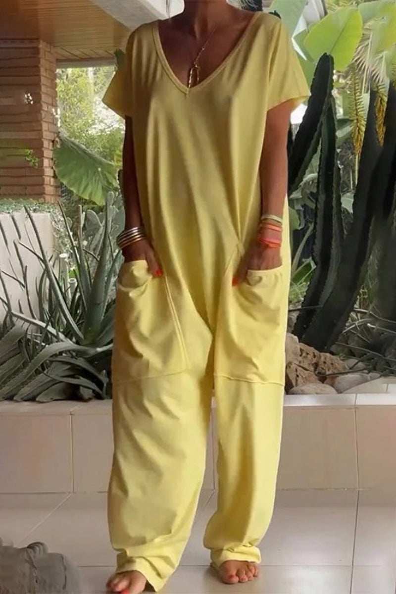 Casual monos sueltos de un color con bolsillos y chaleco (8 colores)