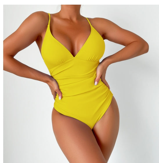 LolaBeach - Traje de baño liso con cuello de pico profundo