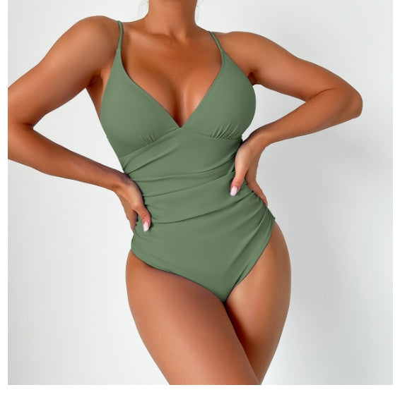 LolaBeach - Traje de baño liso con cuello de pico profundo