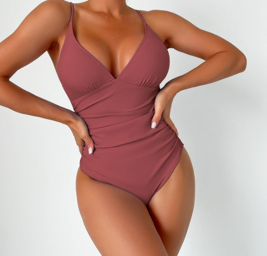 LolaBeach - Traje de baño liso con cuello de pico profundo