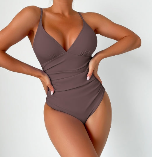 LolaBeach - Traje de baño liso con cuello de pico profundo