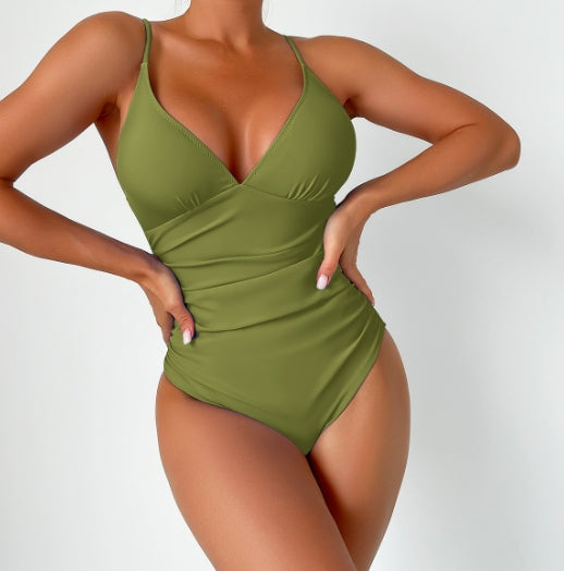 LolaBeach - Traje de baño liso con cuello de pico profundo