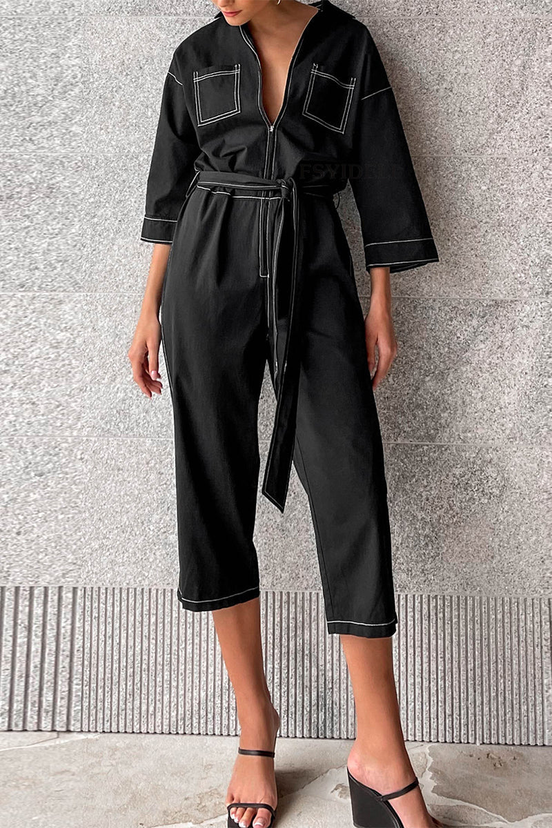 Mono casual de color liso con cordones y cuello holgado