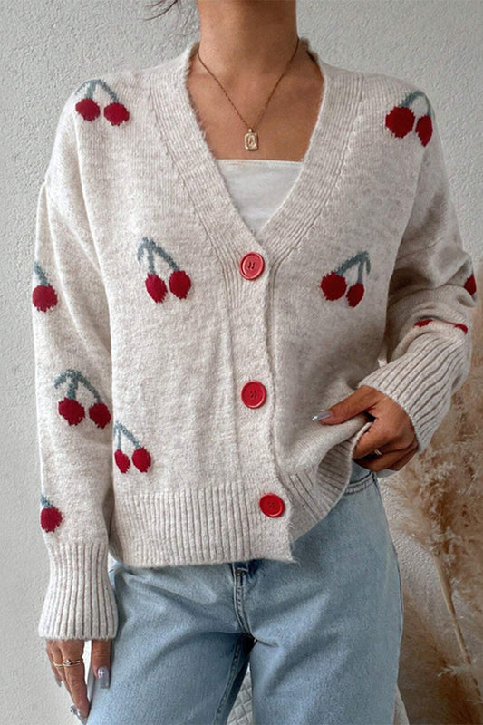 Lila | Chaqueta de punto con cuello en V y botones frutales para mujer