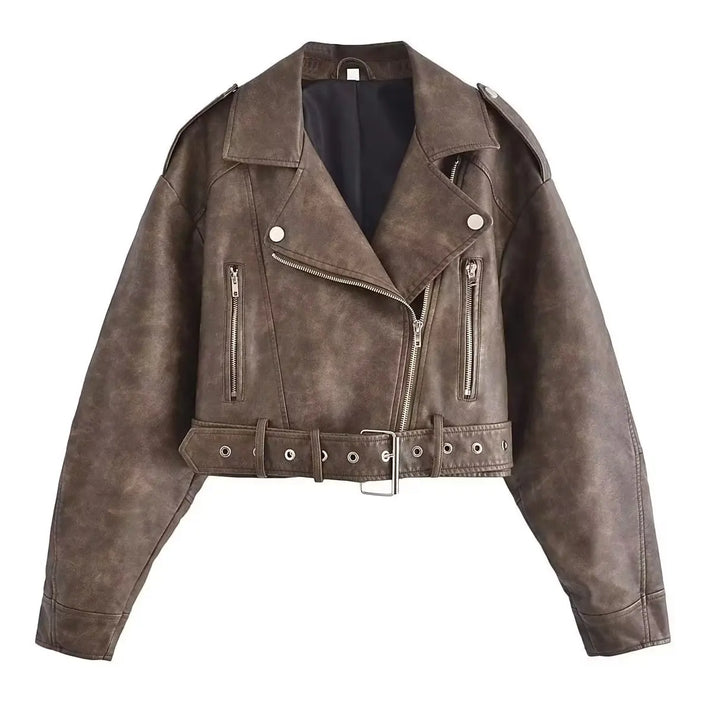 Chaqueta casual de cuero vegano en corte midi para mujer | Perfecta para días informales