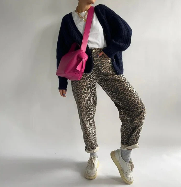 Bonnie - Vaqueros vintage con estampado de leopardo