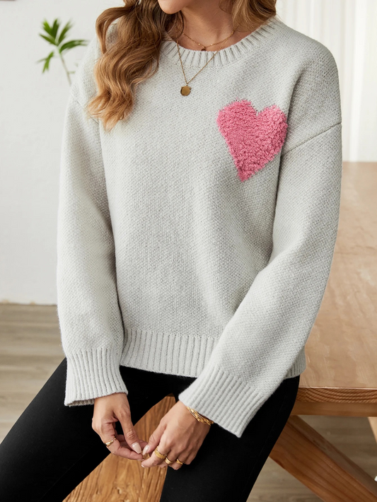 Isabelle - Jersey gris cálido de mujer con diseño de corazón