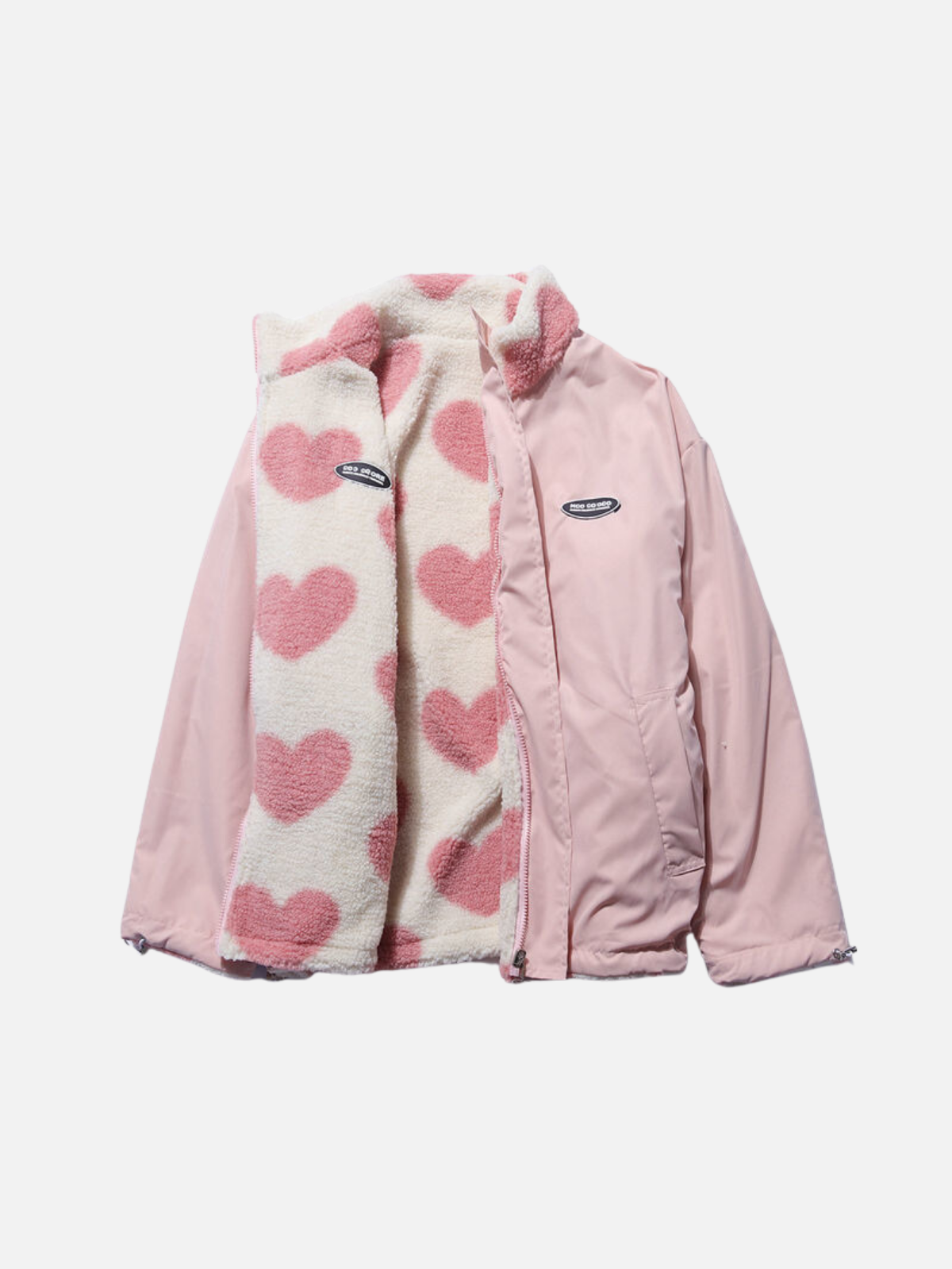 Cálida chaqueta de otoño con acogedor forro y bonito estampado de corazones