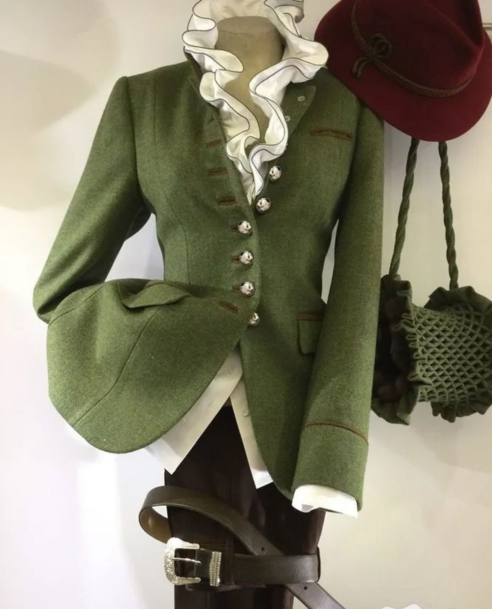 Chaqueta verde oliva de manga larga con paneles para mujer