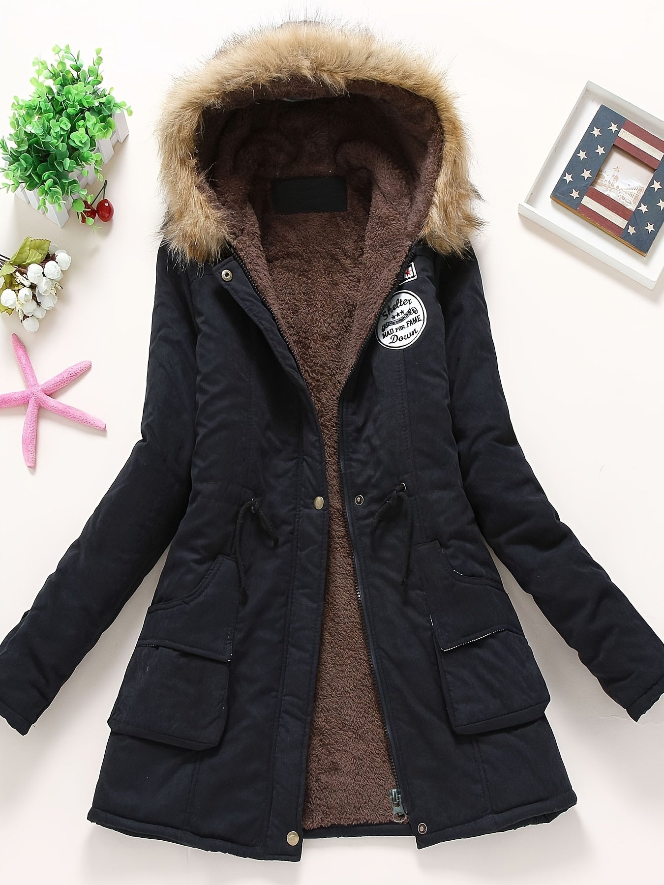 Cálida chaqueta de invierno con forro polar y capucha para mujer | Ideal para otoño/invierno