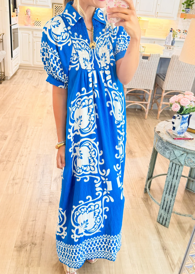 vestido midi de estilo boho con mangas abullonadas y estampado mix-and-match
