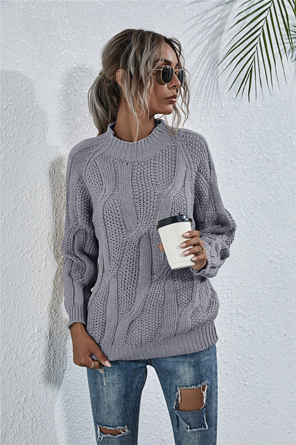 Jersey de punto con cuello alto para mujer