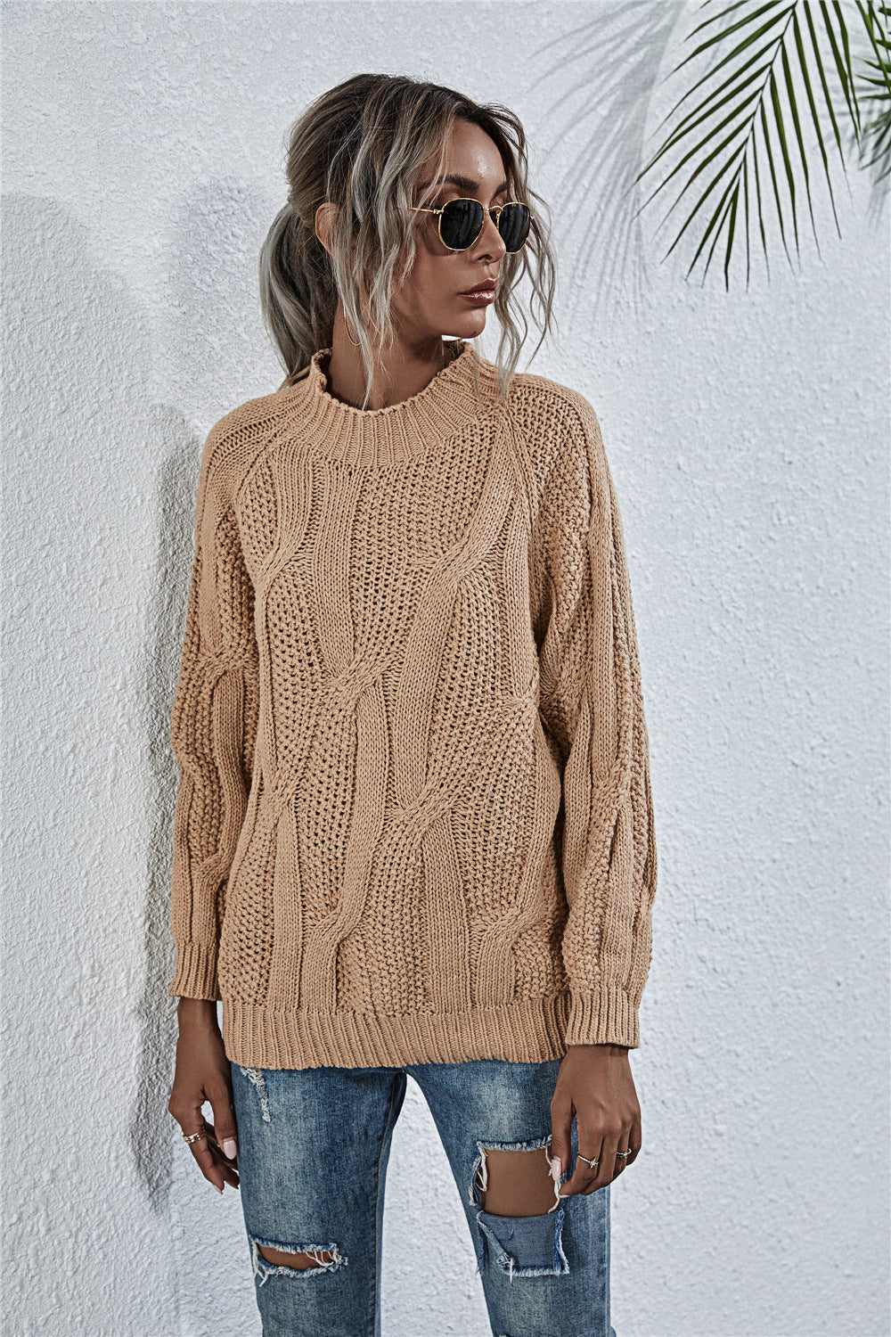 Jersey de punto con cuello alto para mujer