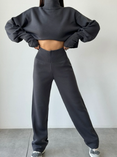 Conjunto de jersey y pantalón de cuello alto de punto para mujer Anneliese