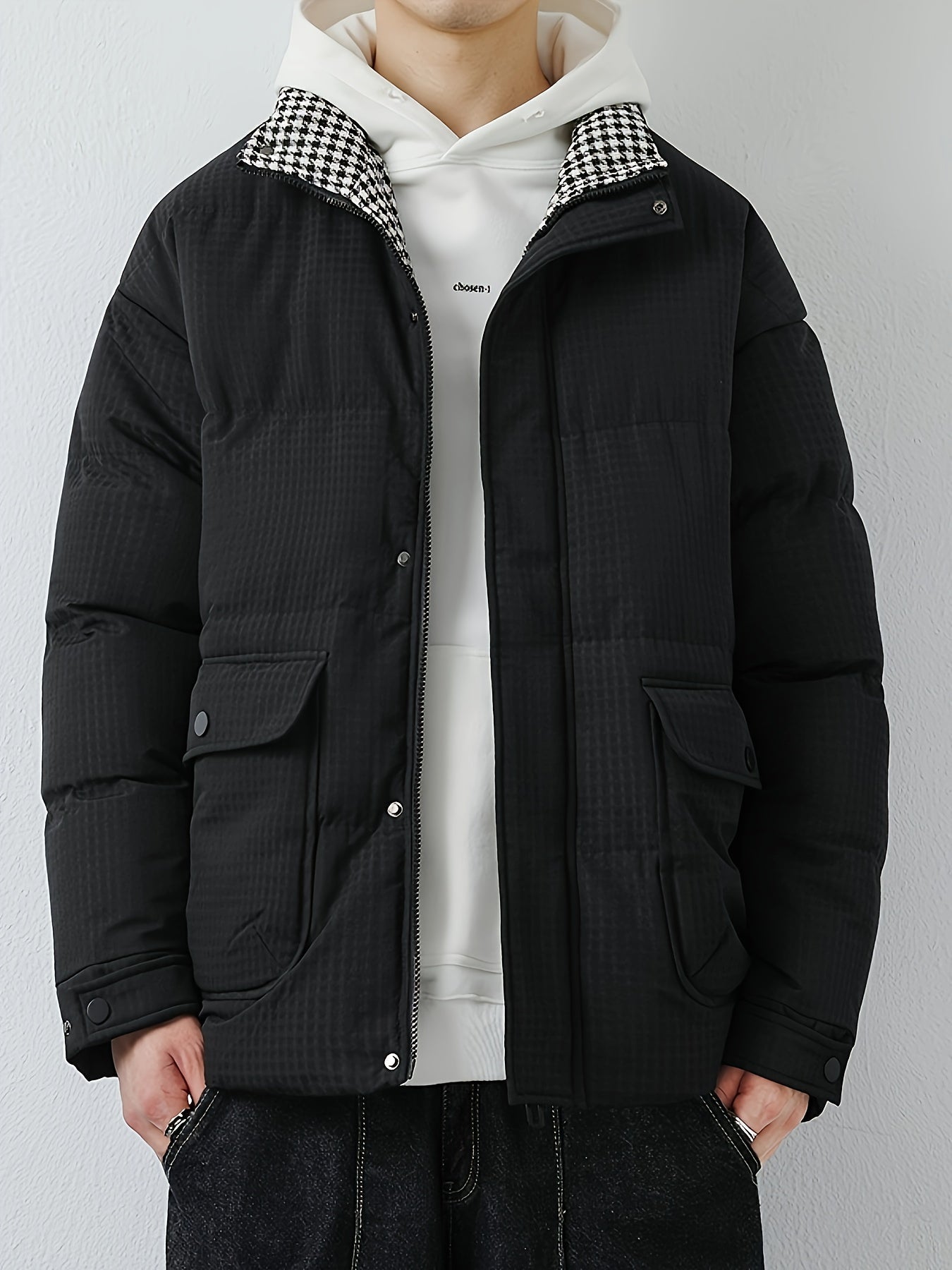Chaqueta de plumón de estilo casual con cuello banda y acolchado para hombre | Ideal para otoño/invierno