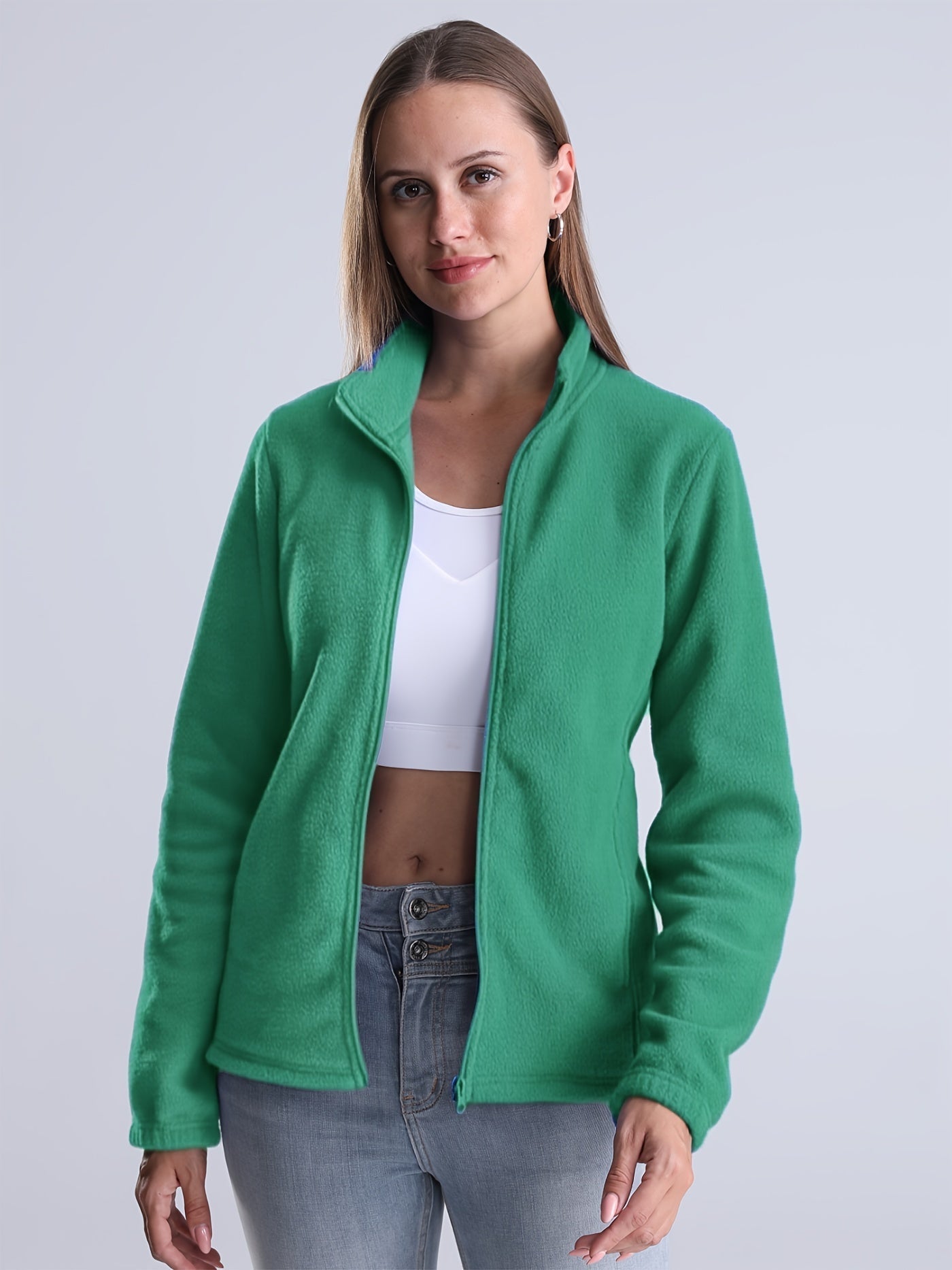 Nina | Chaqueta lisa forrada de felpa con cremallera y bolsillos