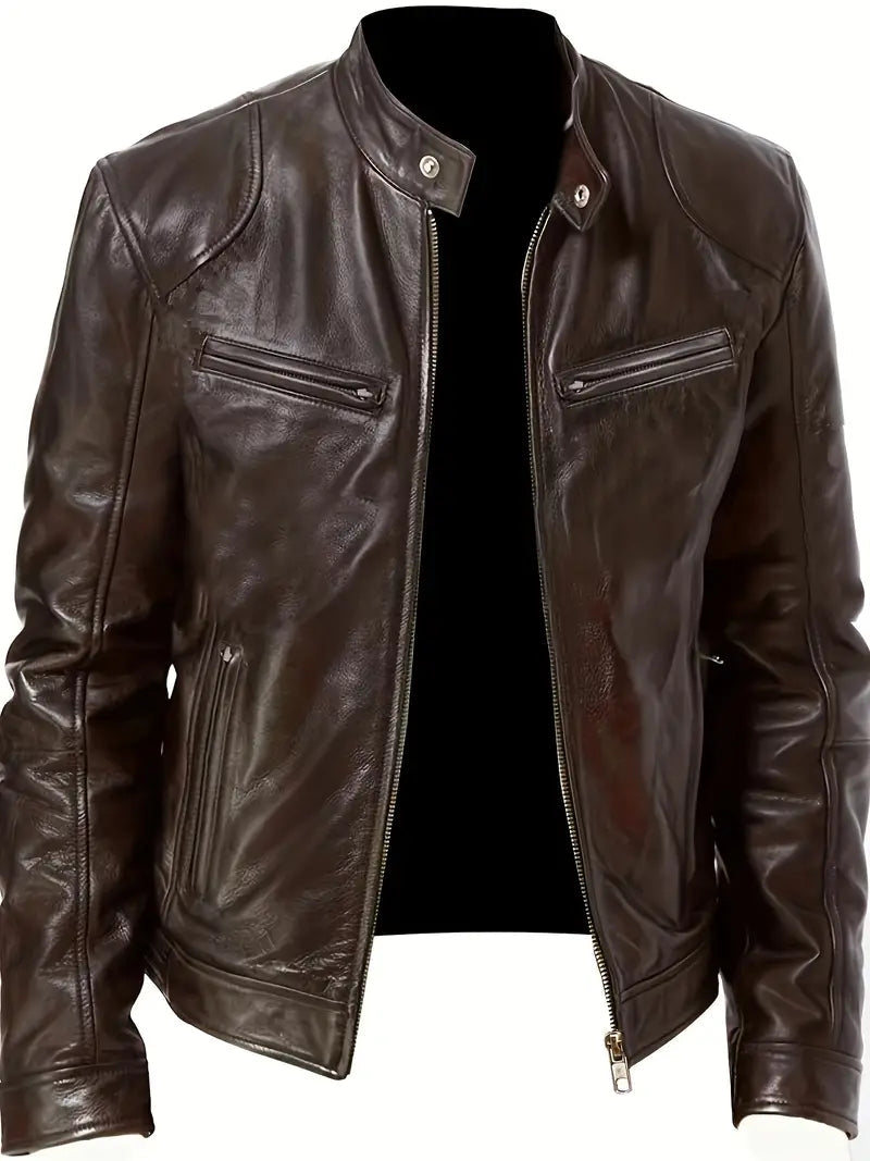 Elegante chaqueta de piel con bolsillos para hombre | Chic y perfecta para llevar a diario