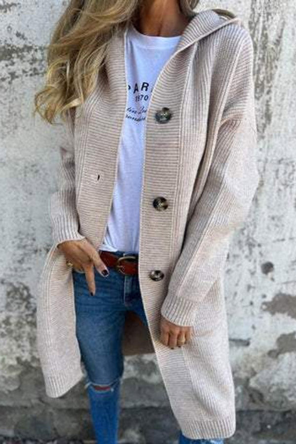Lina | Chaqueta de punto de longitud media con capucha y bolsillos para mujer