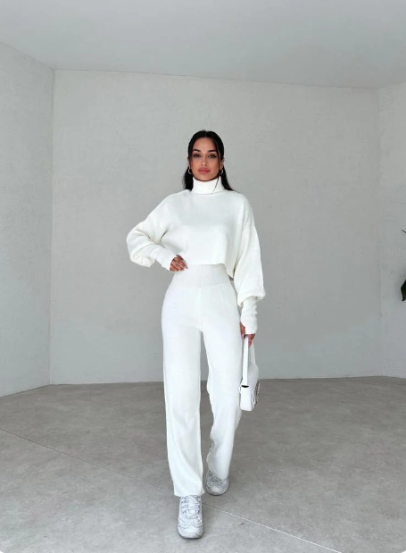 Conjunto de jersey y pantalón de cuello alto de punto para mujer Anneliese