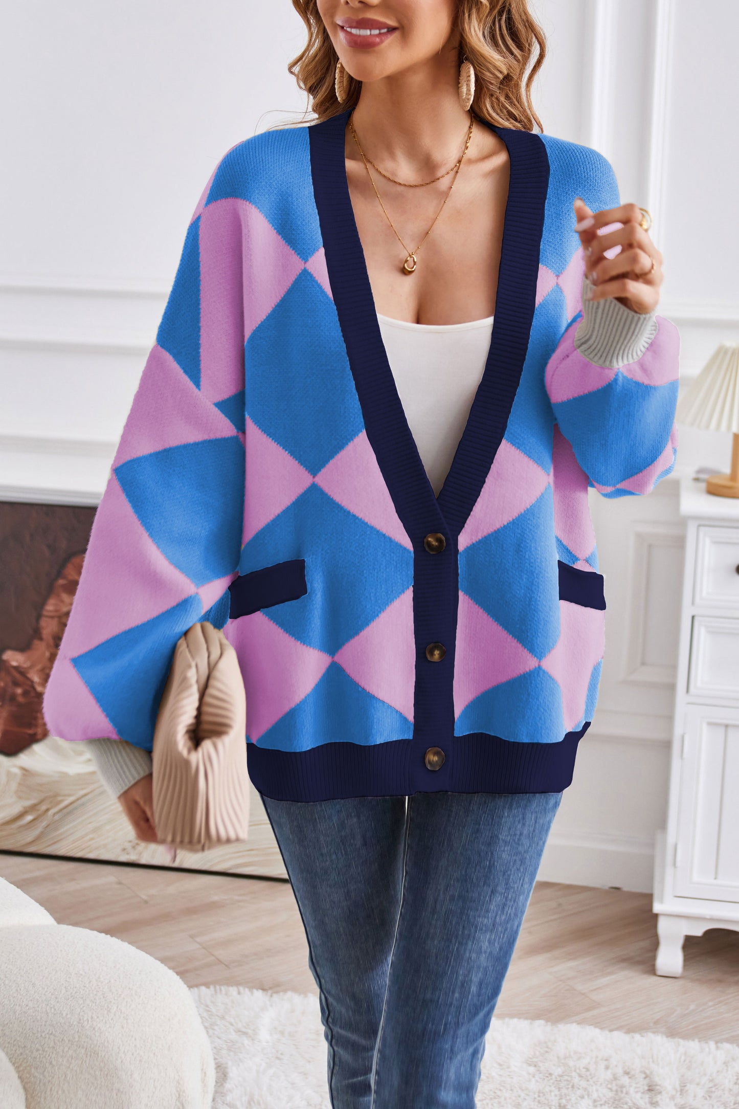 Chaleco patchwork de mujer con cuello en V y cuadros