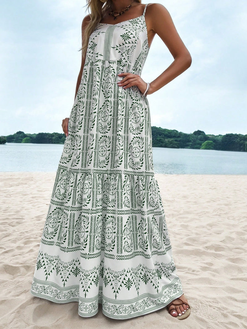 Tropical Vibes: vestido de mujer con dobladillo ribeteado y estampado vegetal