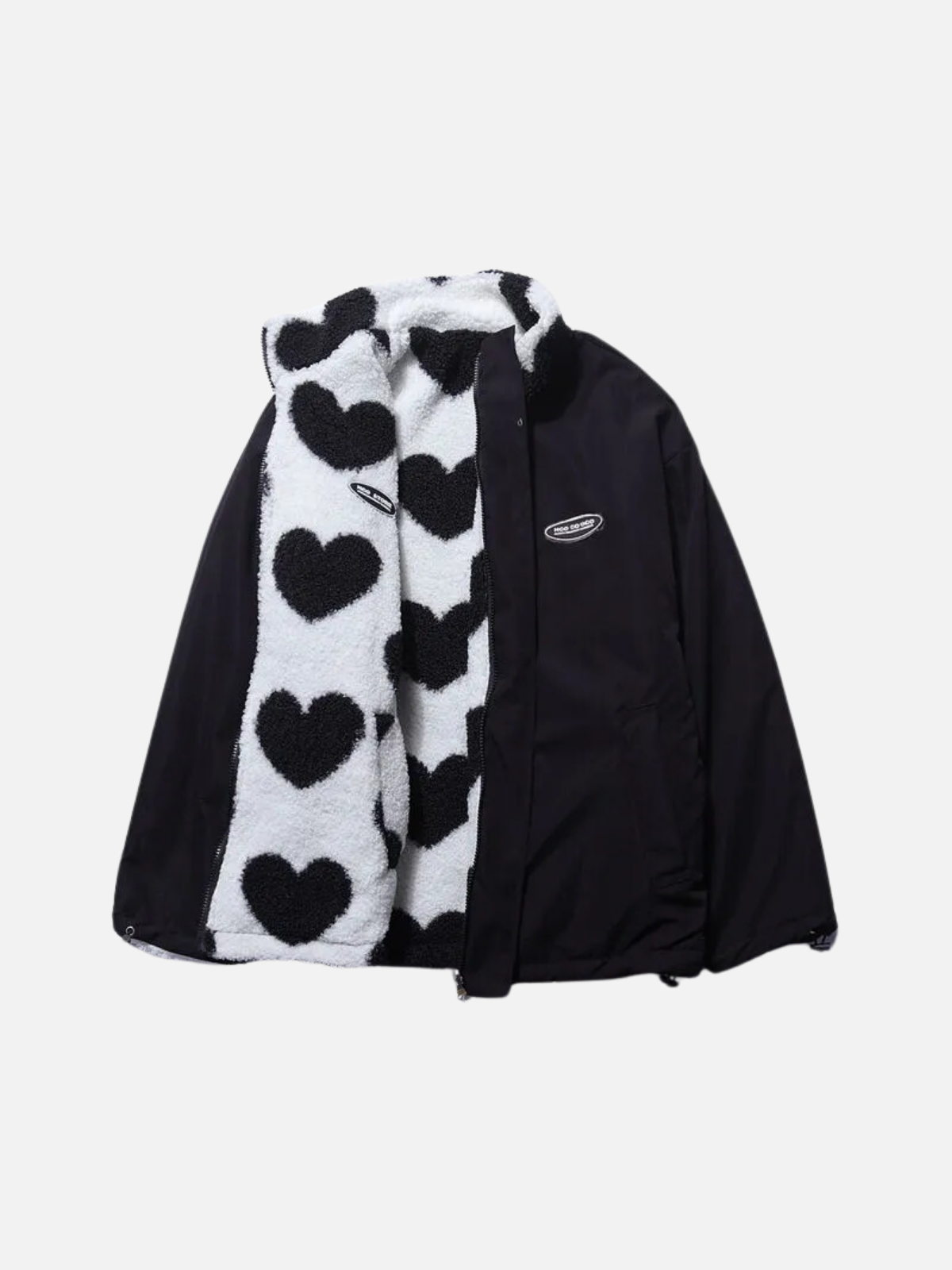 Cálida chaqueta de otoño con acogedor forro y bonito estampado de corazones