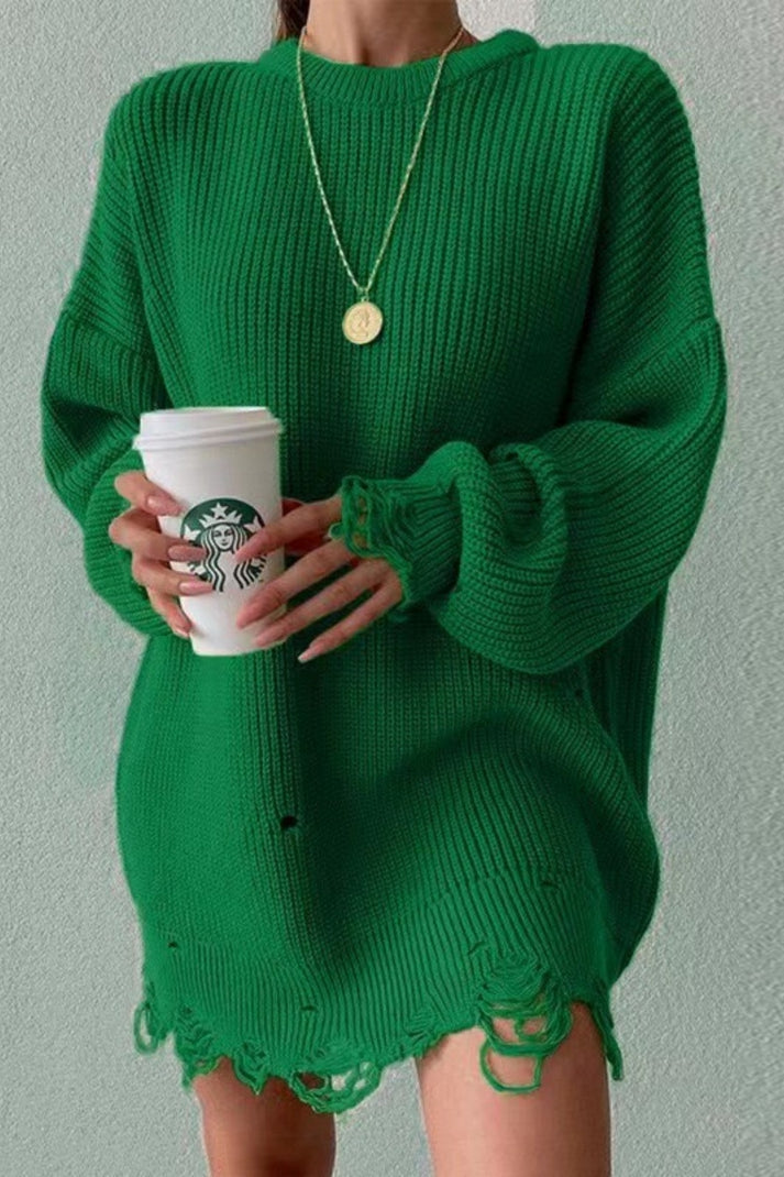 Jersey reciclado relajado de cuello en O en colores lisos