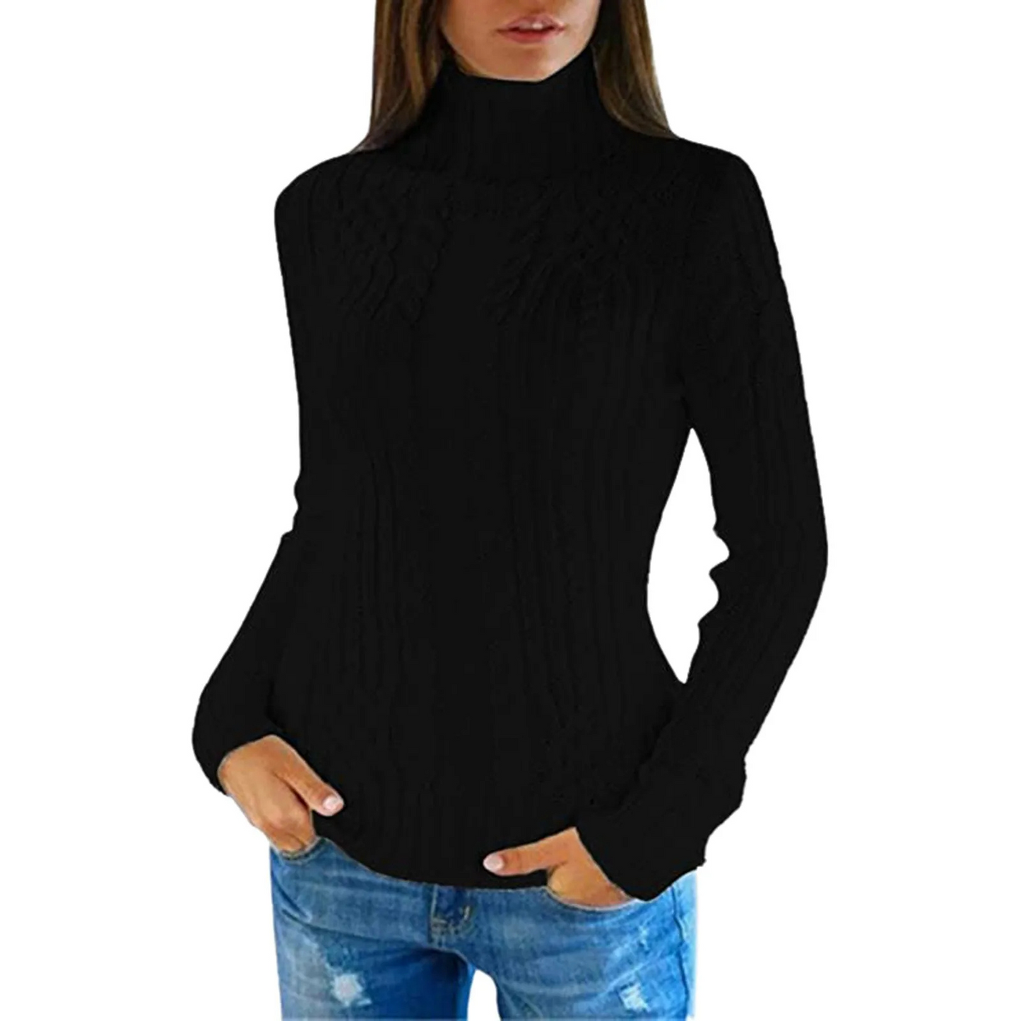 Yerly Sweater | Jersey de cuello alto de punto por cable para mujer