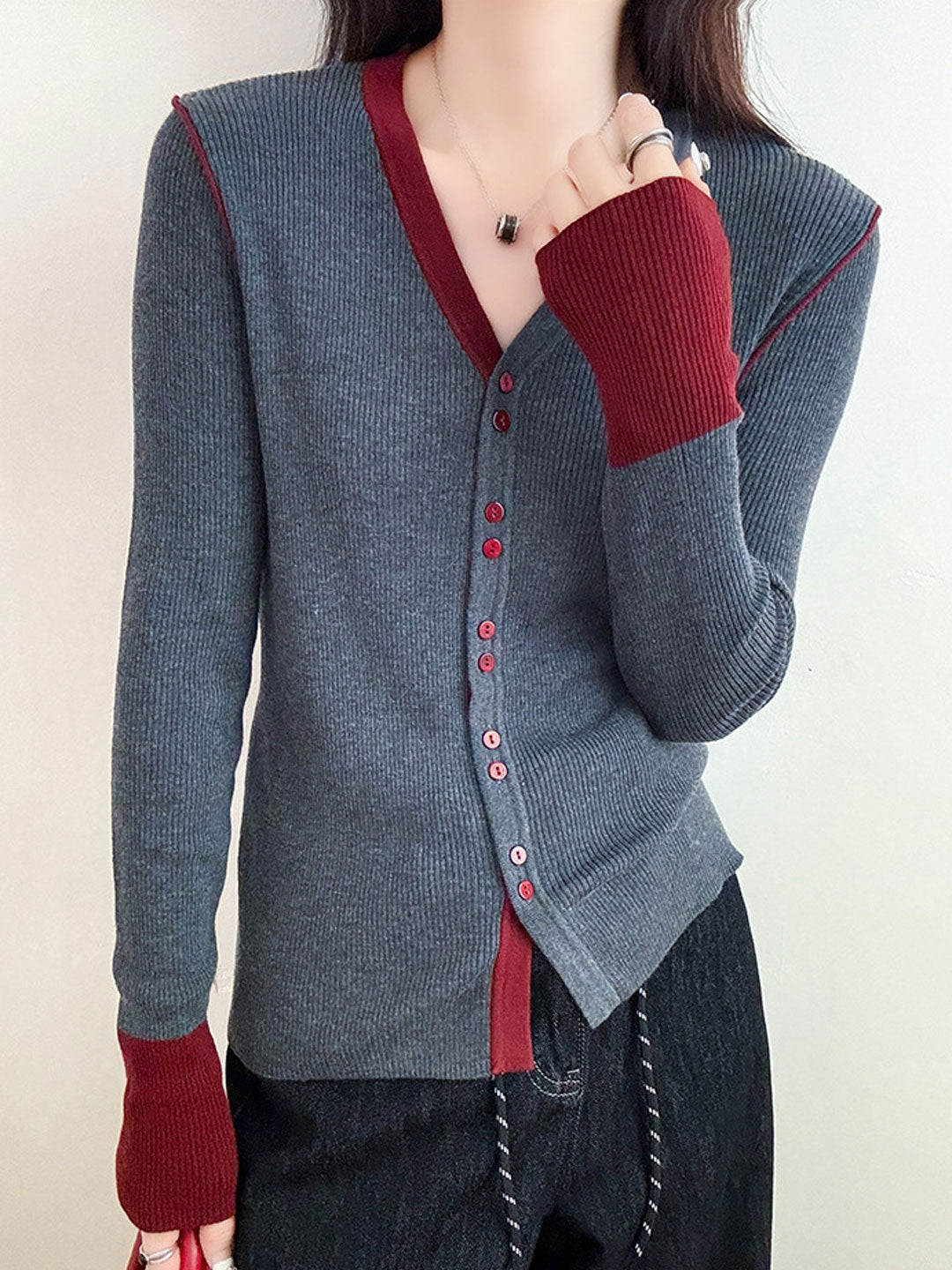 Dianna cardigan | Casual color block knitted cardigan