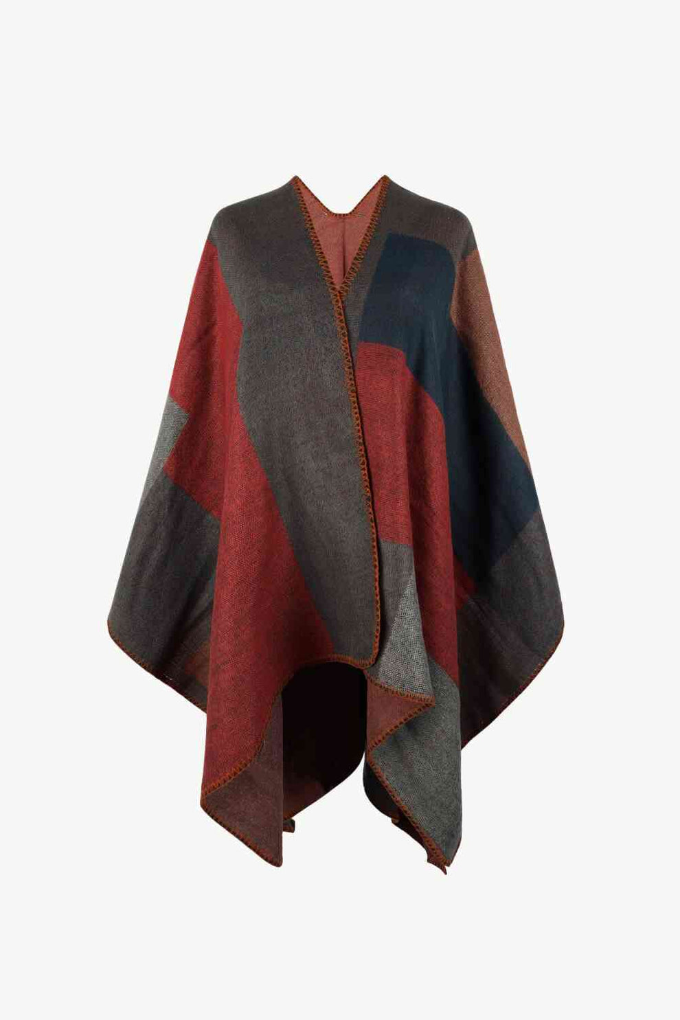 Poncho brillante con parte delantera abierta y paneles multicolores