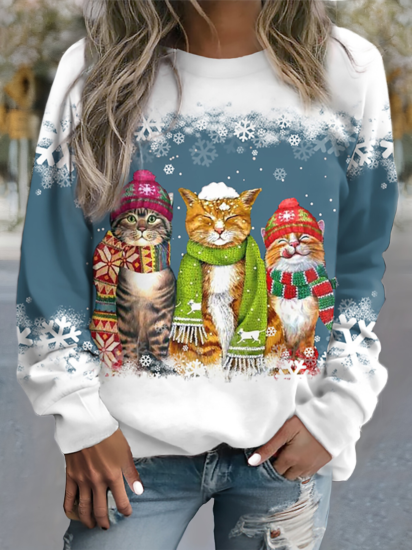 Whiskers™ | Cálido top de invierno con estampado de gato de las nieves