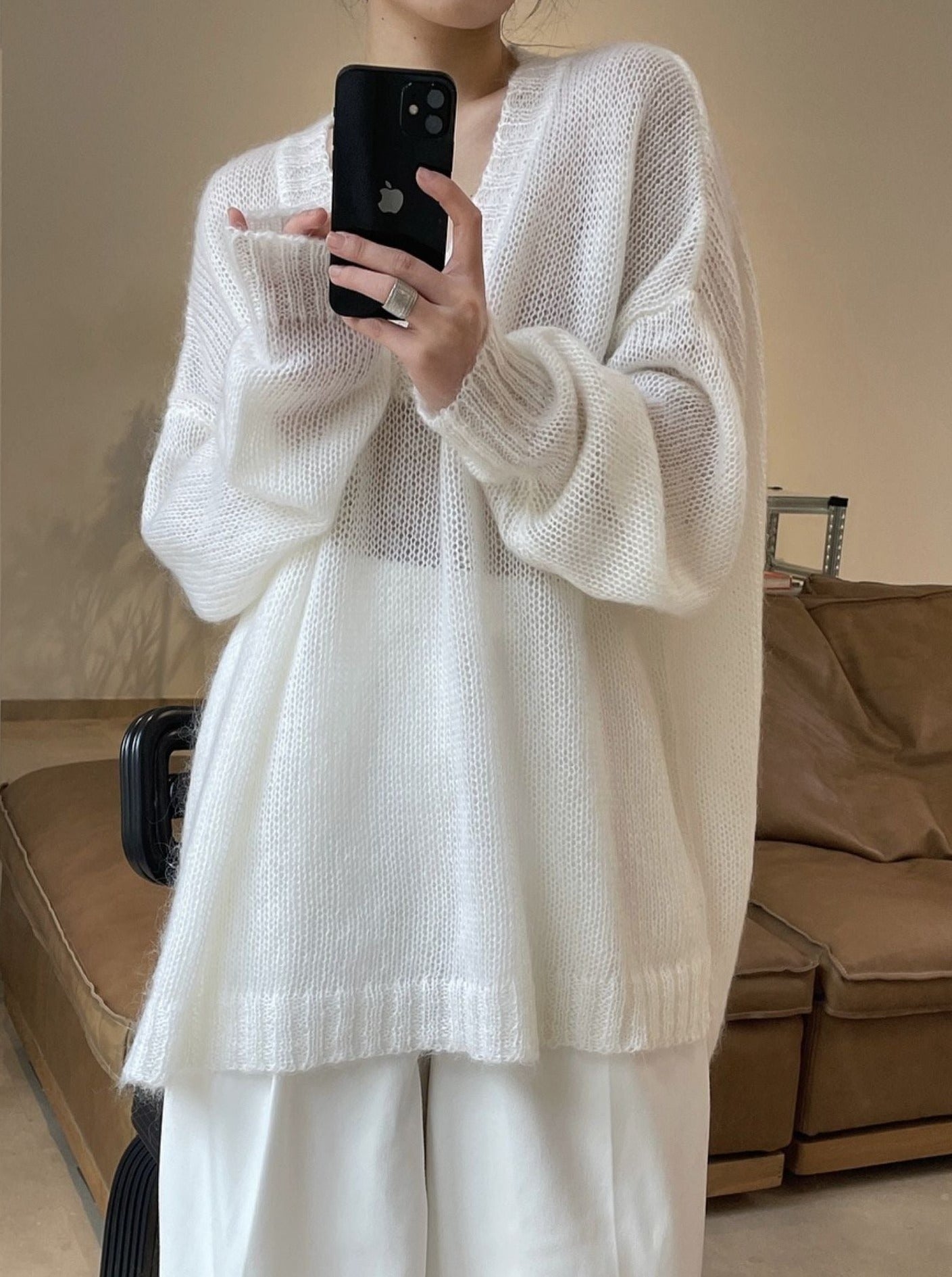 Elegante y cálido jersey oversize de manga larga para mujer, ideal para el día a día