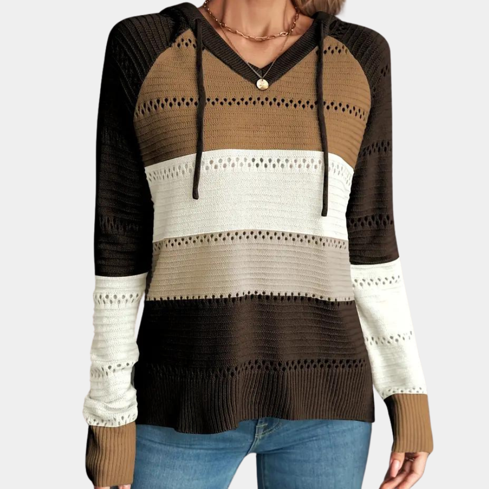 Jersey multicolor con capucha y escote en pico para un look elegante