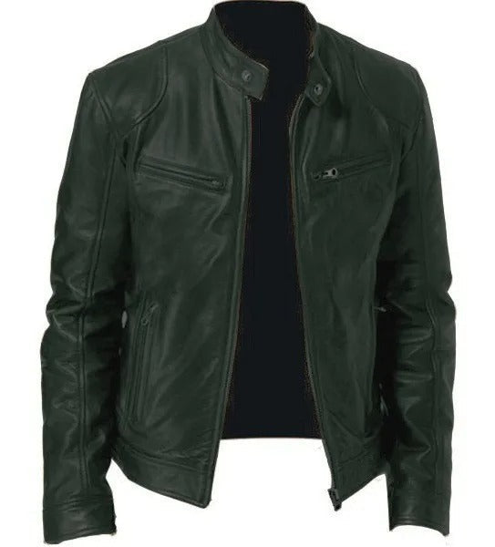 Chaqueta casual de cuero vegano sin capucha para hombre | Adecuada para cualquier ocasión