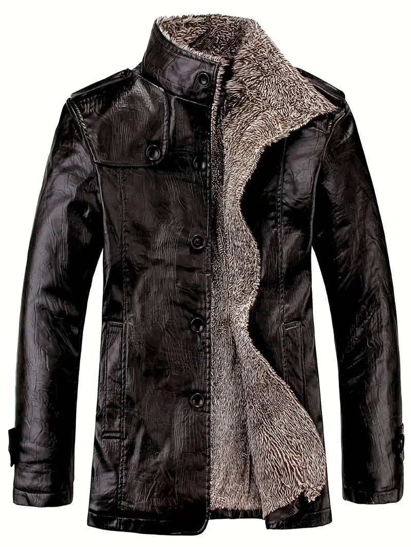 Cálida chaqueta de cuero con lana para hombre | Perfecta para actividades al aire libre