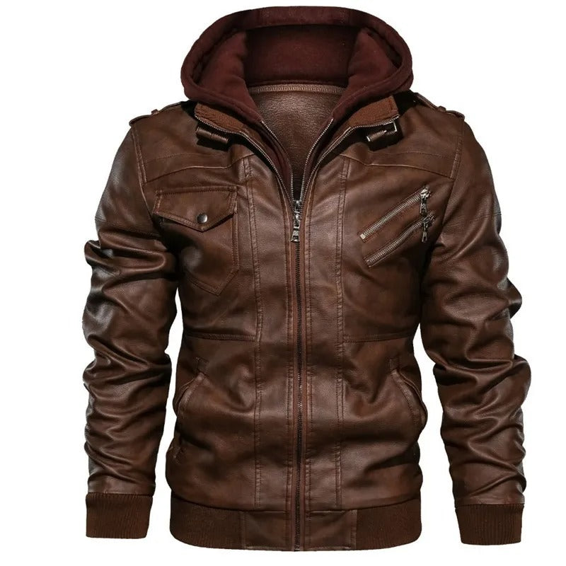 Chaqueta de cuero cálida con capucha para hombre | Perfecta para actividades al aire libre