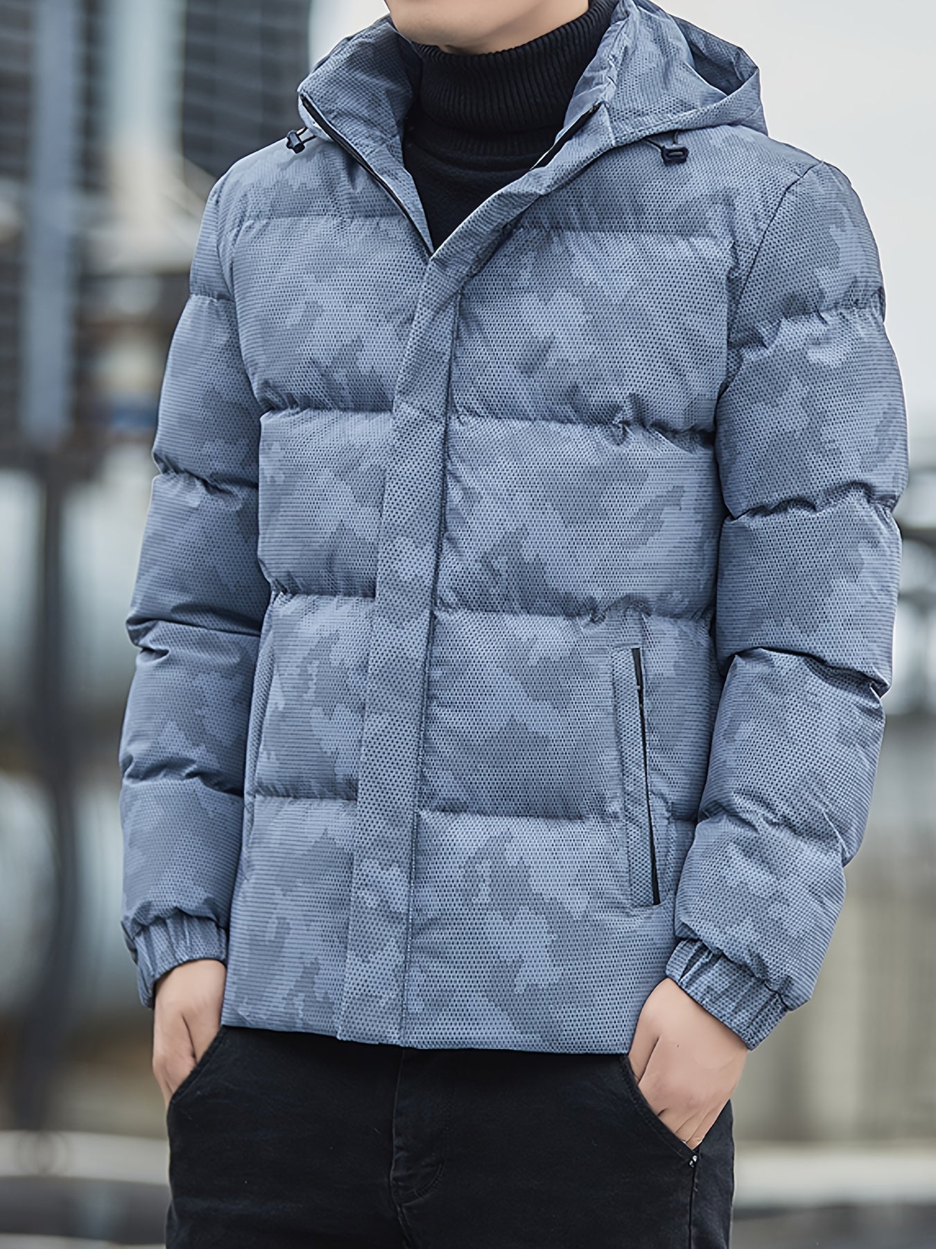 Chaqueta de invierno casual acolchada con cremallera de algodón y capucha desmontable para hombre | Perfecta para actividades al aire libre