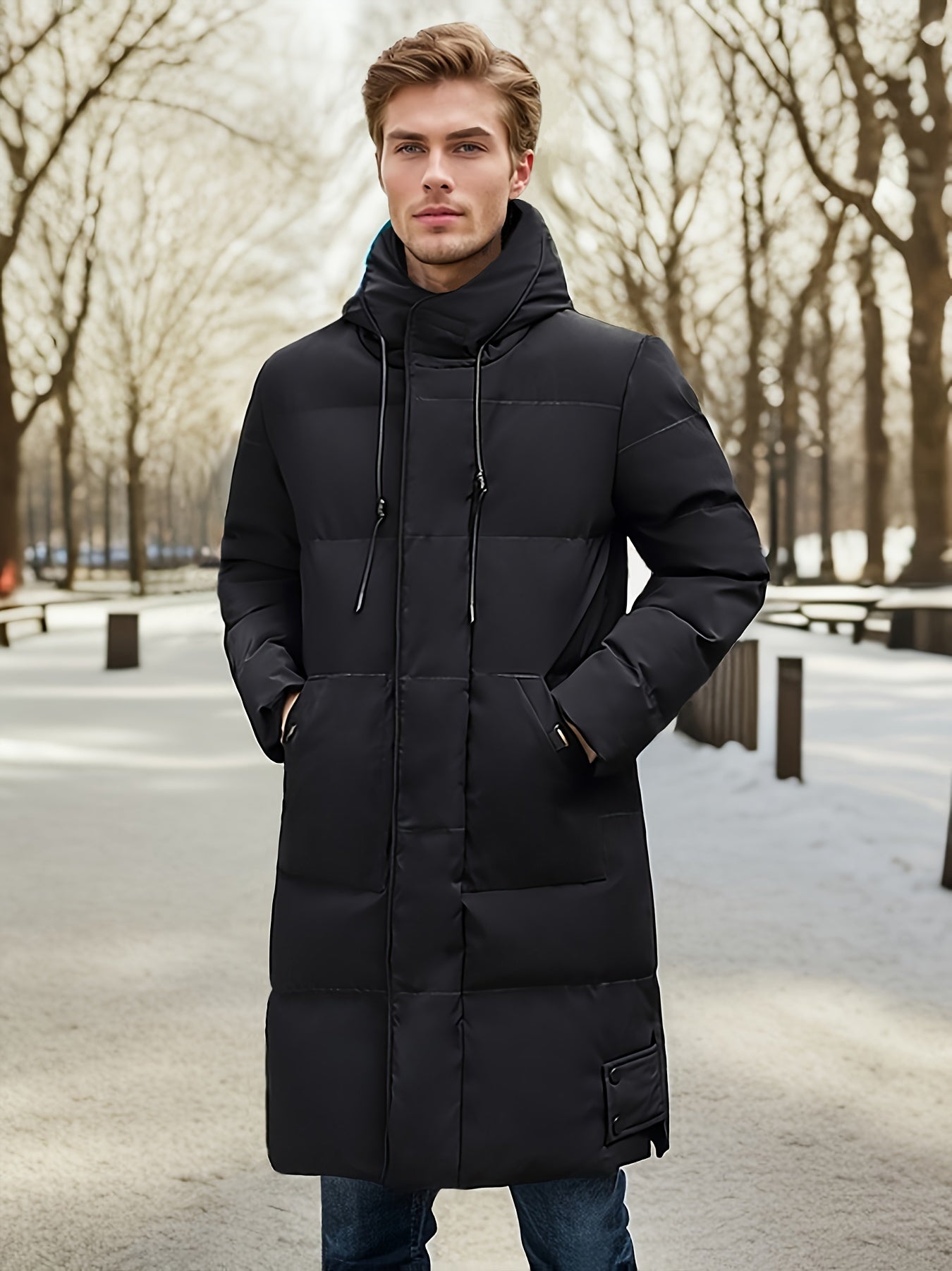Cálida chaqueta de invierno con capucha de algodón para hombre | Perfecta para actividades al aire libre