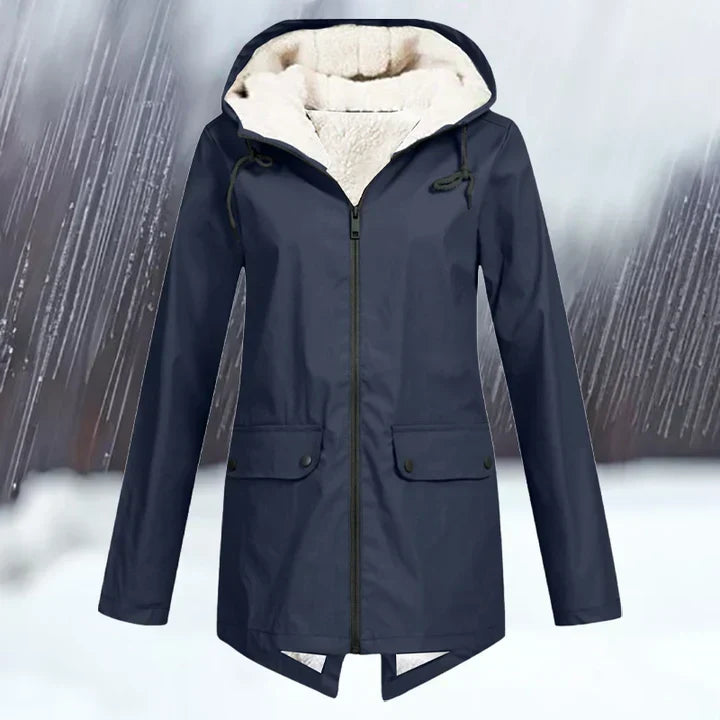 Chaqueta cortaviento e impermeable lisa con capucha y engrosamiento