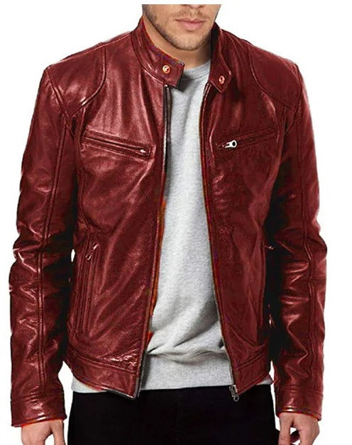 Chaqueta casual de cuero vegano sin capucha para hombre | Adecuada para cualquier ocasión