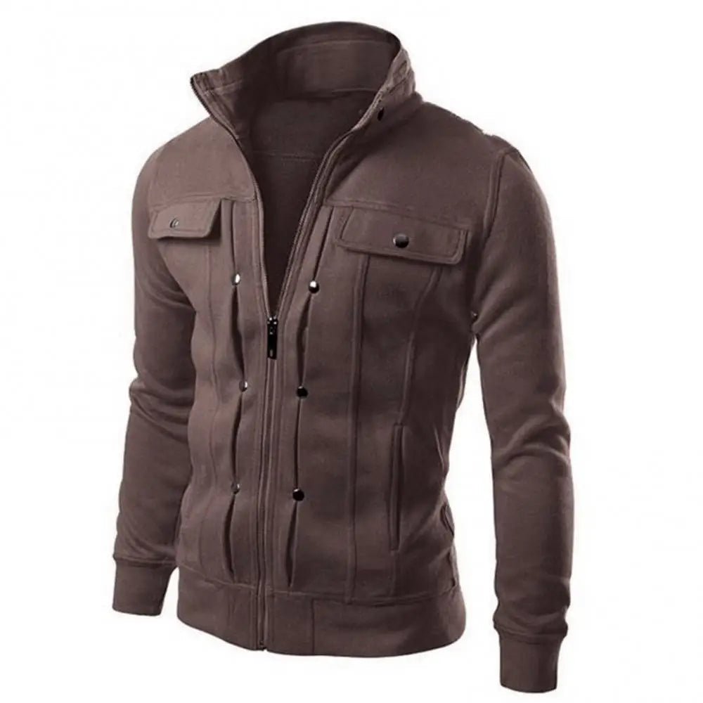 Elegante y cálida chaqueta de invierno slim-fit con cuello alzado para hombre | Ideal para otoño/invierno