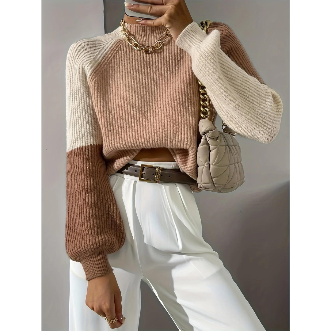 Diana | Jersey beige de mujer con mangas largas y bloques de color