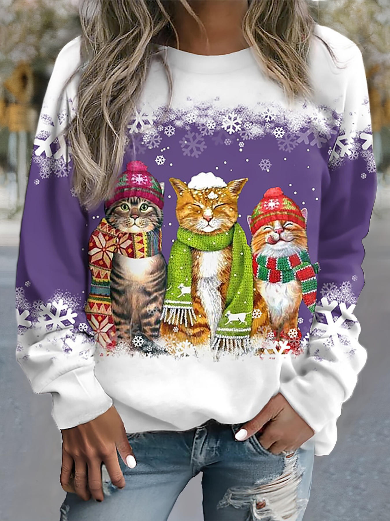 Whiskers™ | Cálido top de invierno con estampado de gato de las nieves