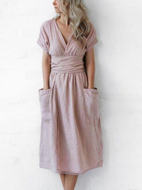 Women's plain casual strapless dress color liso