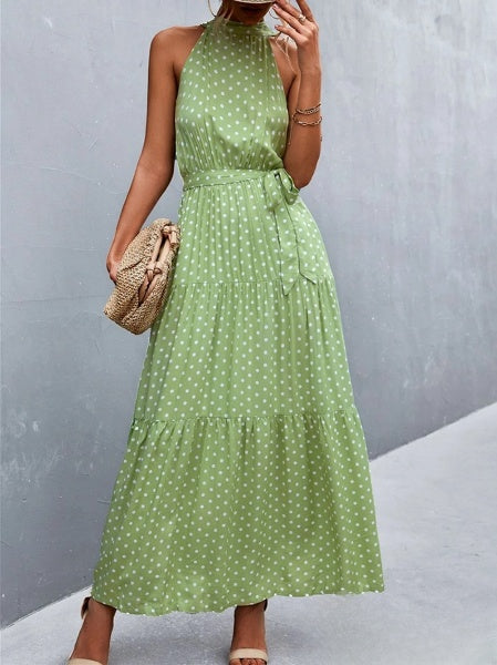 vestido mono más vendido con tirantes y cuello halter con estampado de lunares ondulados