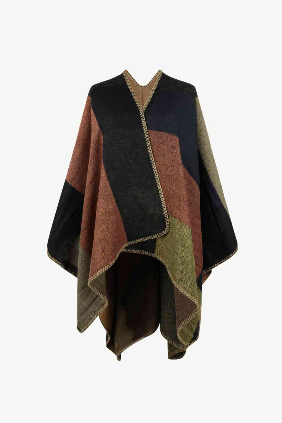 Poncho brillante con parte delantera abierta y paneles multicolores