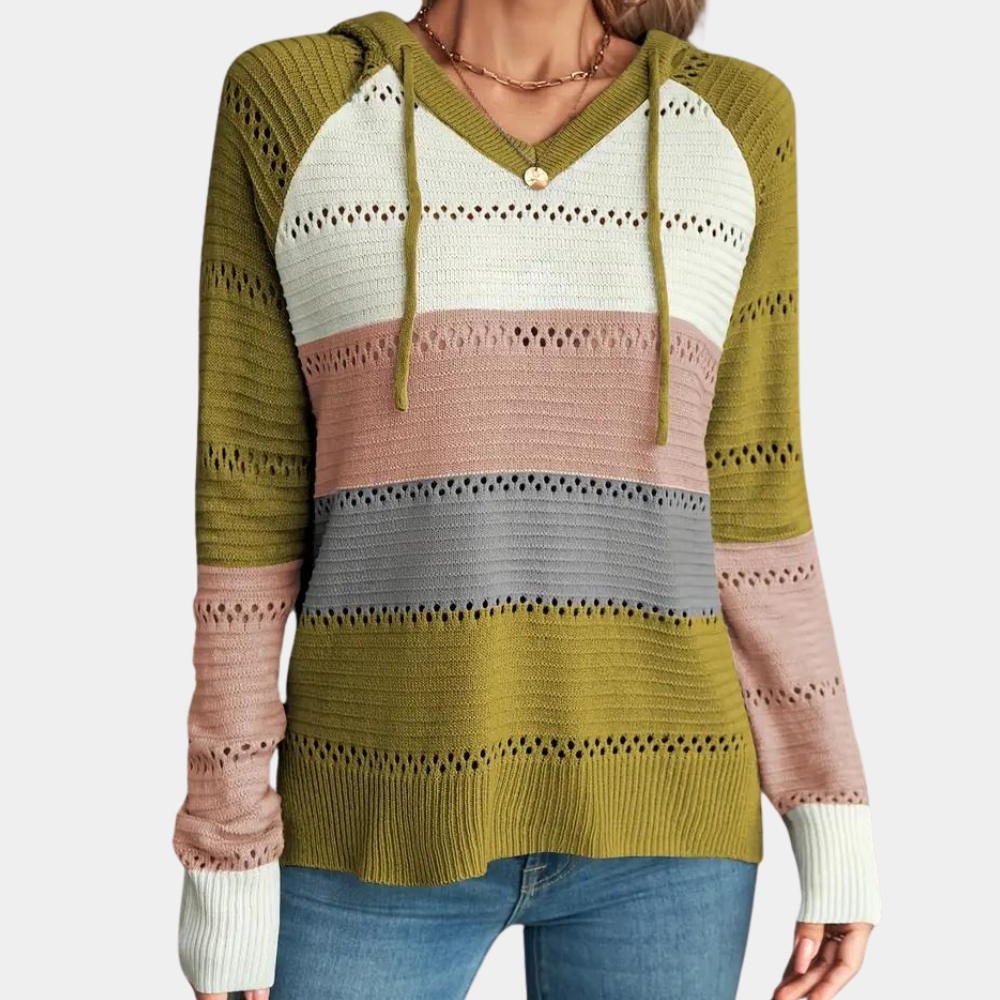 Jersey multicolor con capucha y escote en pico para un look elegante