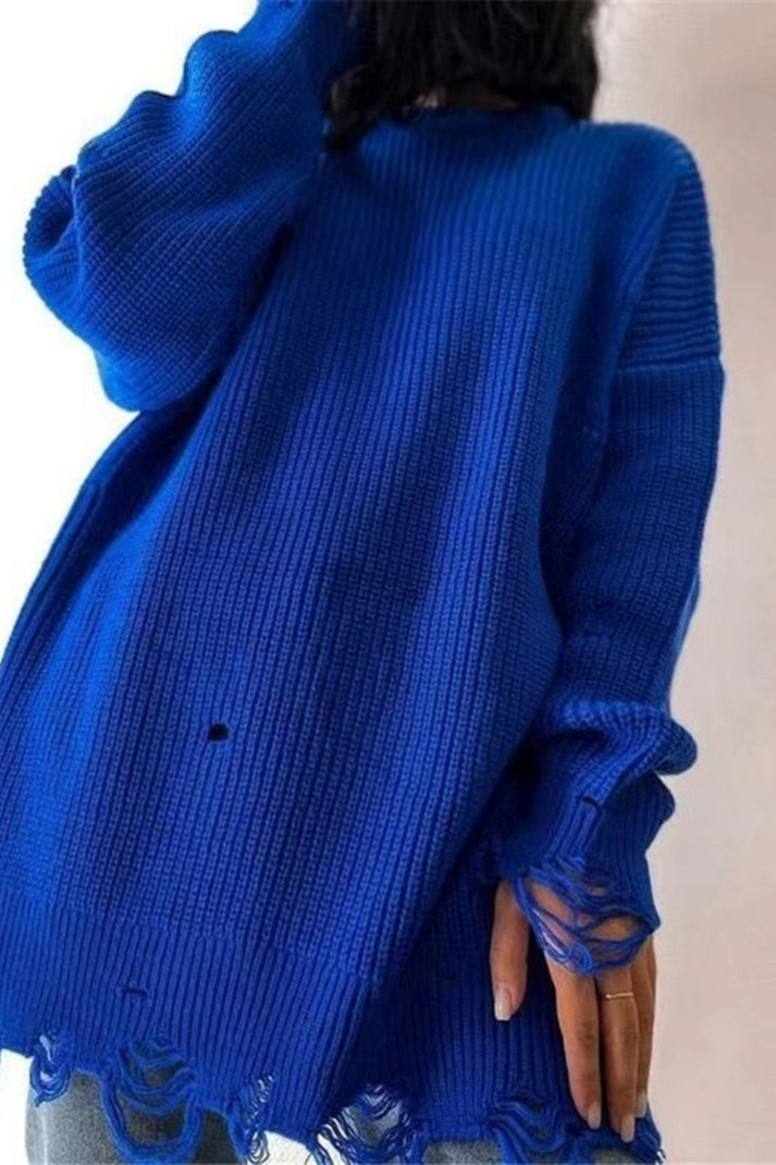 Jersey reciclado relajado de cuello en O en colores lisos